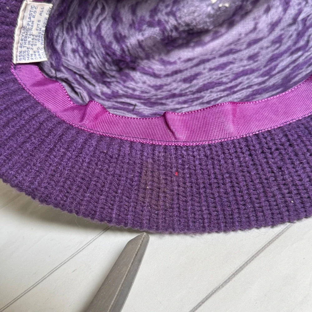 VTG Retro Purple Knit Fedora Hat Chevron Stripe Y2K Hipster Funky Streetwear